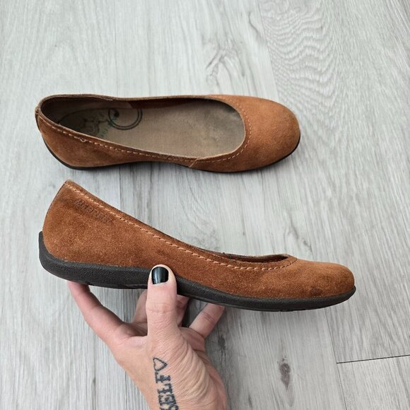 Merrell | tan brown suede slip-on boho round toe ballet flats shoes | WMS 6.5 - Picture 3 of 12
